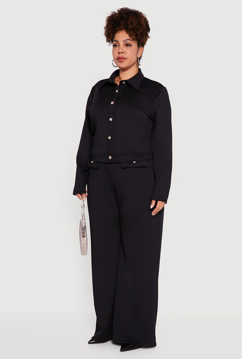 Plus Scuba Button Front Shacket