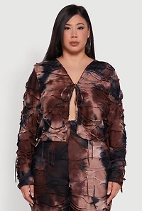 Womens Plus Tie Dye Slashed Front Top,