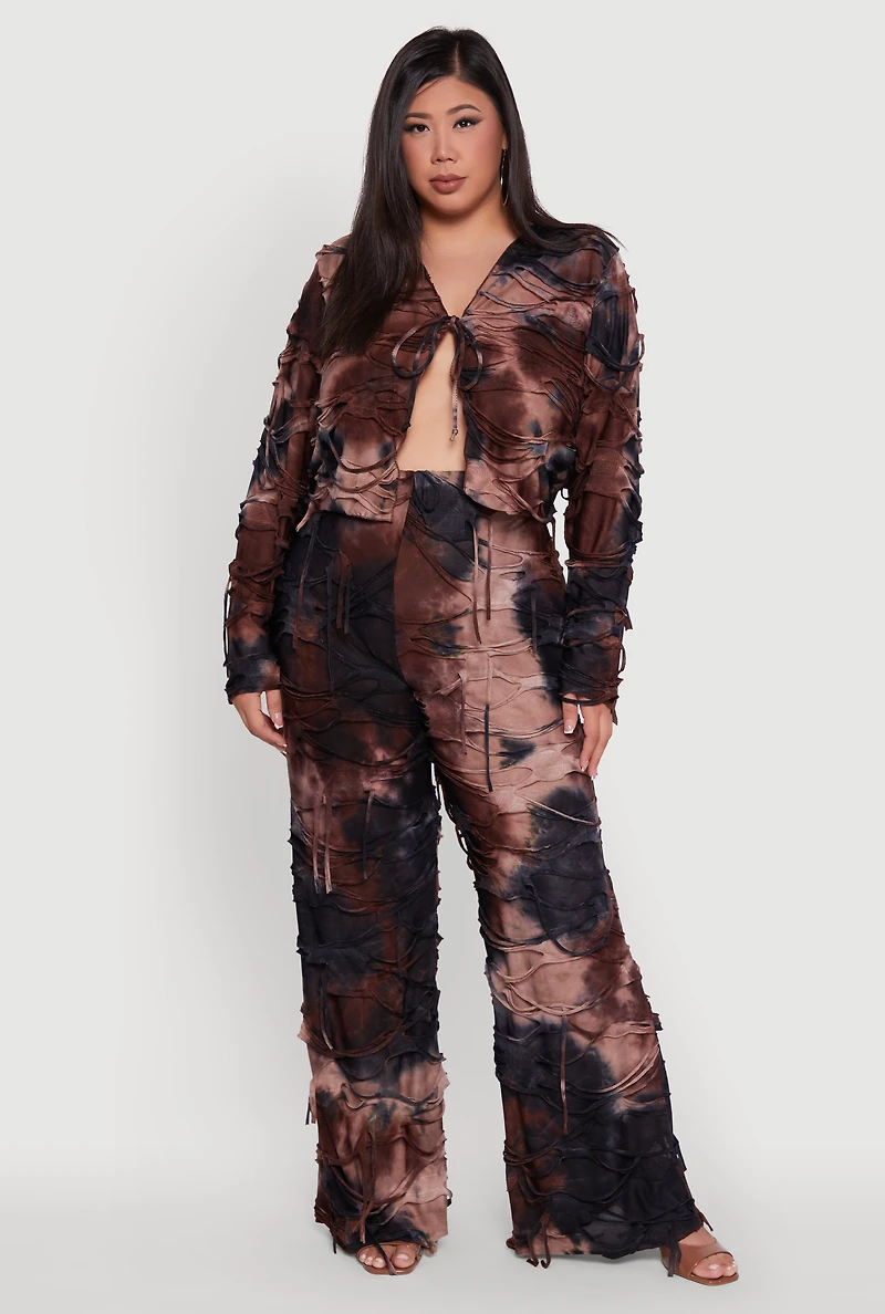 Womens Plus Tie Dye Slashed Front Top,