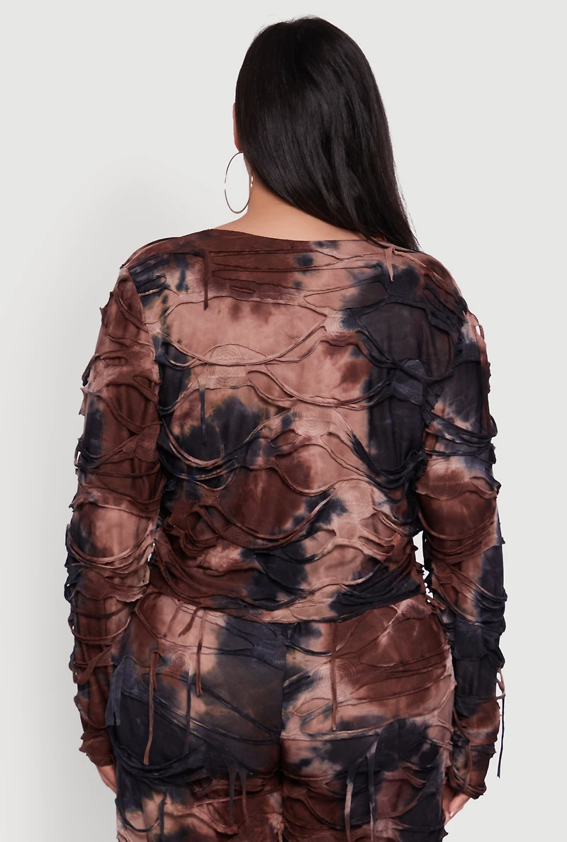 Womens Plus Tie Dye Slashed Front Top,