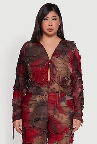 Womens Plus Size Tie Dye Slashed Tie Front Top, Multi, Size 3X