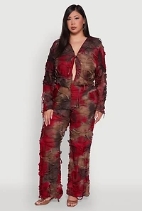 Womens Plus Size Tie Dye Slashed Tie Front Top, Multi, Size 1X