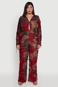 Womens Plus Size Tie Dye Slashed Tie Front Top, Multi, Size 1X