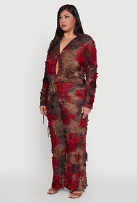 Womens Plus Size Tie Dye Slashed Tie Front Top, Multi, Size 1X