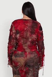 Womens Plus Size Tie Dye Slashed Tie Front Top, Multi, Size 1X