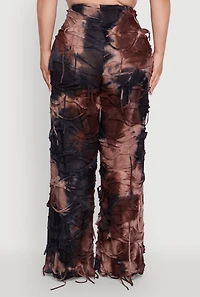 Womens Plus Size Tie Dye Slashed Flare Pants, Brown, Size 1X