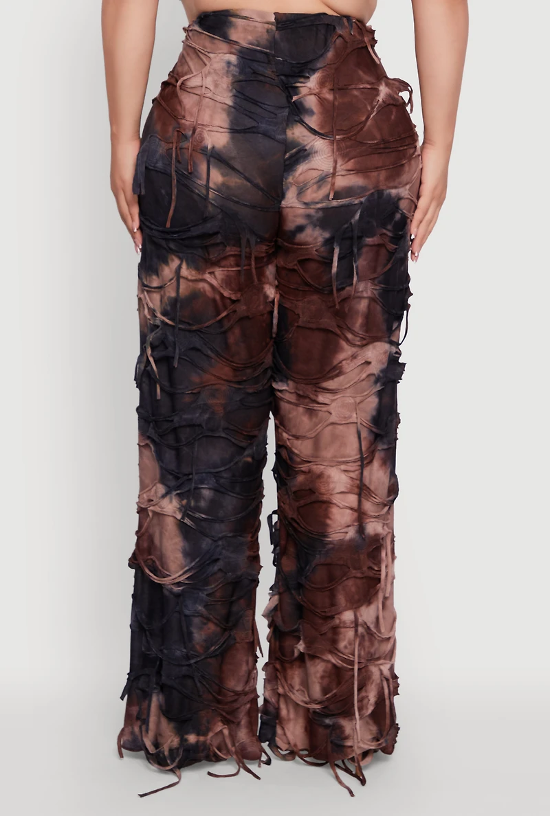 Womens Plus Size Tie Dye Slashed Flare Pants, Brown, Size 3X