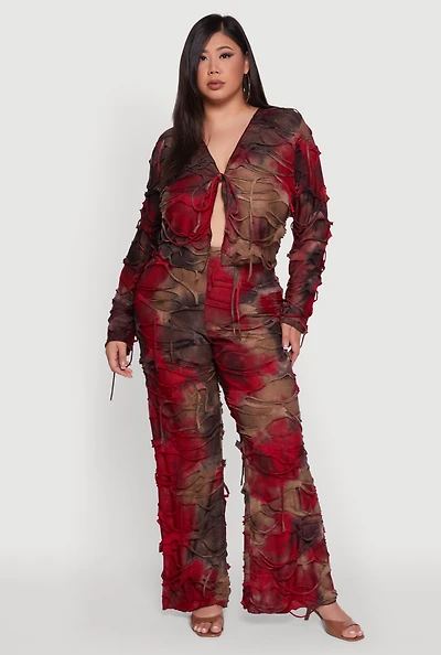 Womens Plus Size Tie Dye Distressed Flare Pants, Multi, Size 3X