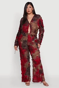 Womens Plus Size Tie Dye Distressed Flare Pants, Multi, Size 3X