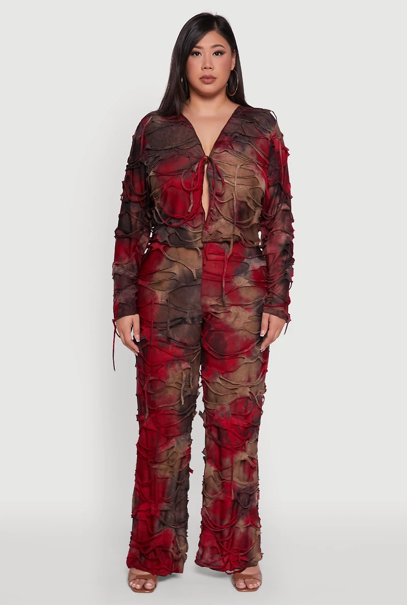 Womens Plus Size Tie Dye Distressed Flare Pants, Multi, Size 3X