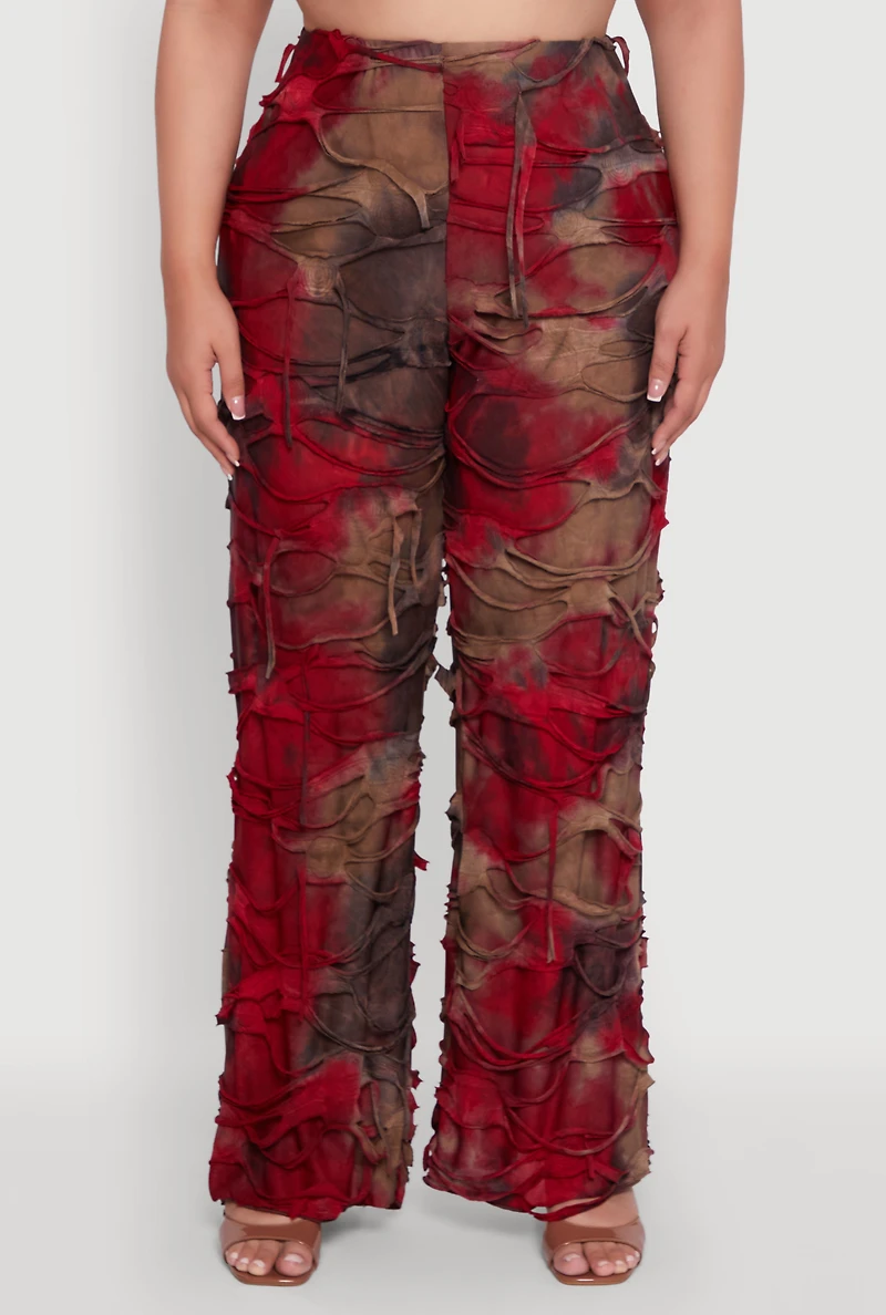 Womens Plus Size Tie Dye Distressed Flare Pants, Multi, Size 3X