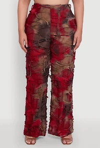 Womens Plus Size Tie Dye Distressed Flare Pants, Multi, Size 3X