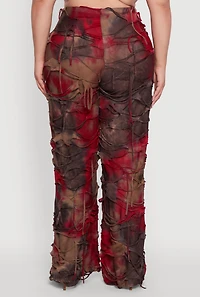 Womens Plus Size Tie Dye Distressed Flare Pants, Multi, Size 3X