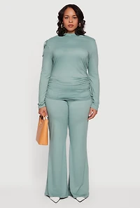 Plus Soft Knit Ruched Asymmetrical Mock Neck Top