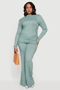 Plus Soft Knit Ruched Asymmetrical Mock Neck Top