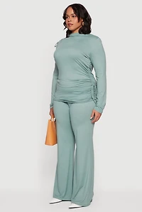 Plus Soft Knit Ruched Asymmetrical Mock Neck Top