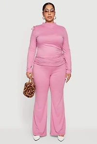 Plus Soft Knit Ruched Asymmetrical Mock Neck Top