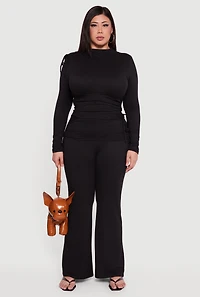 Womens Plus Ruched Fold Over Flare Leg Pants,