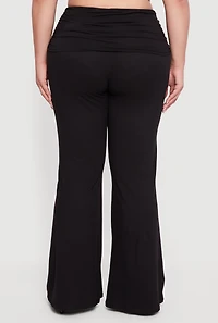 Womens Plus Ruched Fold Over Flare Leg Pants,