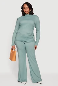 Plus Ruched Fold Over Flare Leg Pants