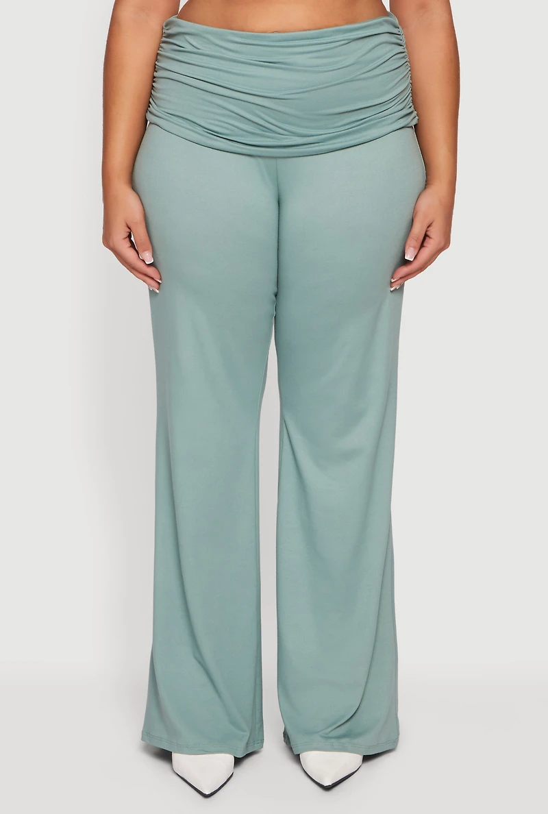 Plus Ruched Fold Over Flare Leg Pants
