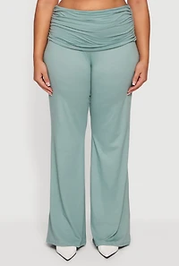 Plus Ruched Fold Over Flare Leg Pants