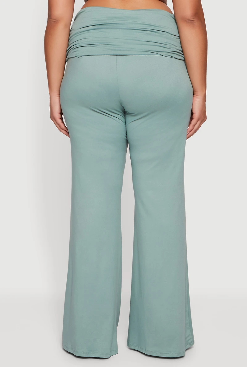 Plus Ruched Fold Over Flare Leg Pants