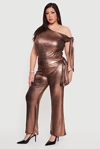 Plus Side Tie One Shoulder Asymmetrical Top