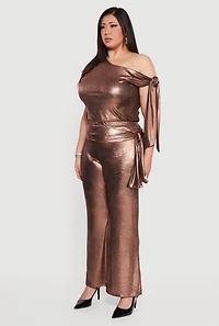 Plus Side Tie One Shoulder Asymmetrical Top