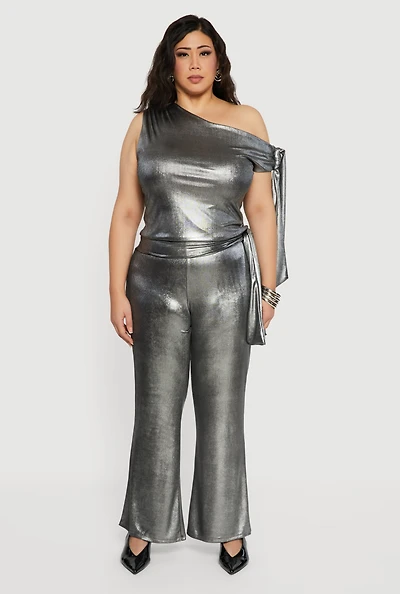 Plus Side Tie High Waisted Pull On Pants