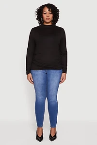 Plus Soft Knit Ruched Side Long Sleeve Mock Neck Top