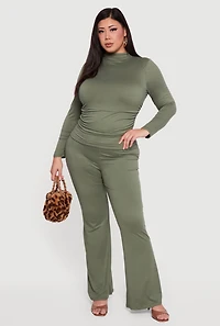 Plus Soft Knit Ruched Side Long Sleeve Mock Neck Top