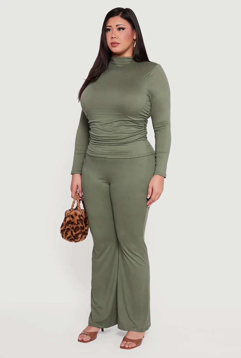 Plus Soft Knit Ruched Side Long Sleeve Mock Neck Top