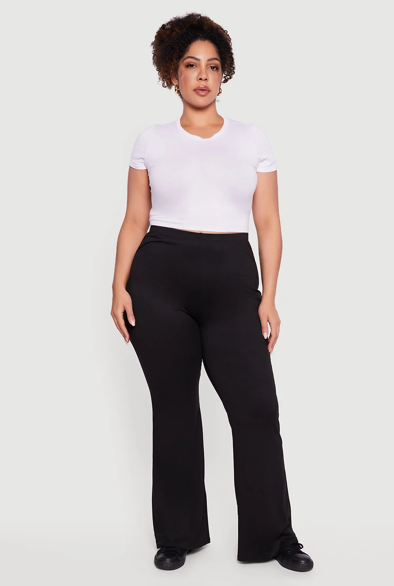 Plus Soft Knit Pull On Flare Leg Pants