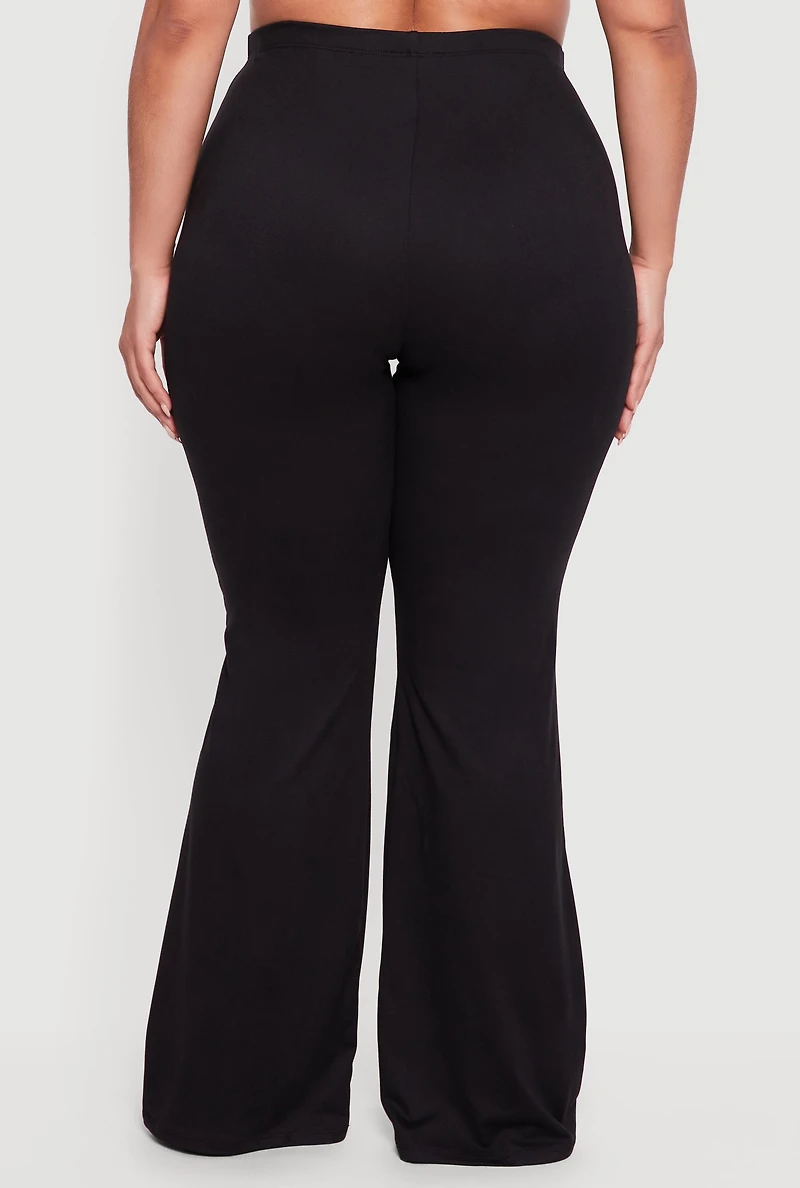 Womens Plus Size Soft Knit Pull On Flare Leg Pants, Black, Size 2X