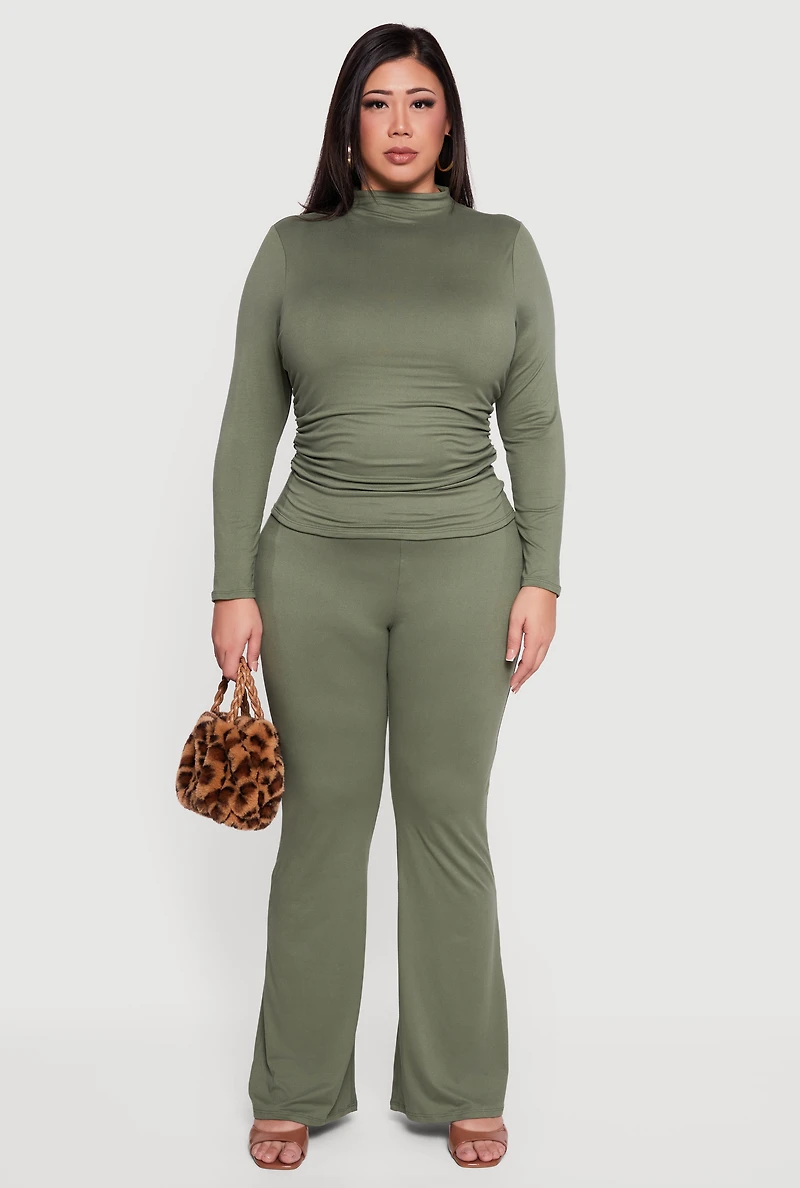 Plus Soft Knit Pull On Flare Leg Pants