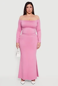 Plus Soft Knit Long Sleeve Off the Shoulder Top