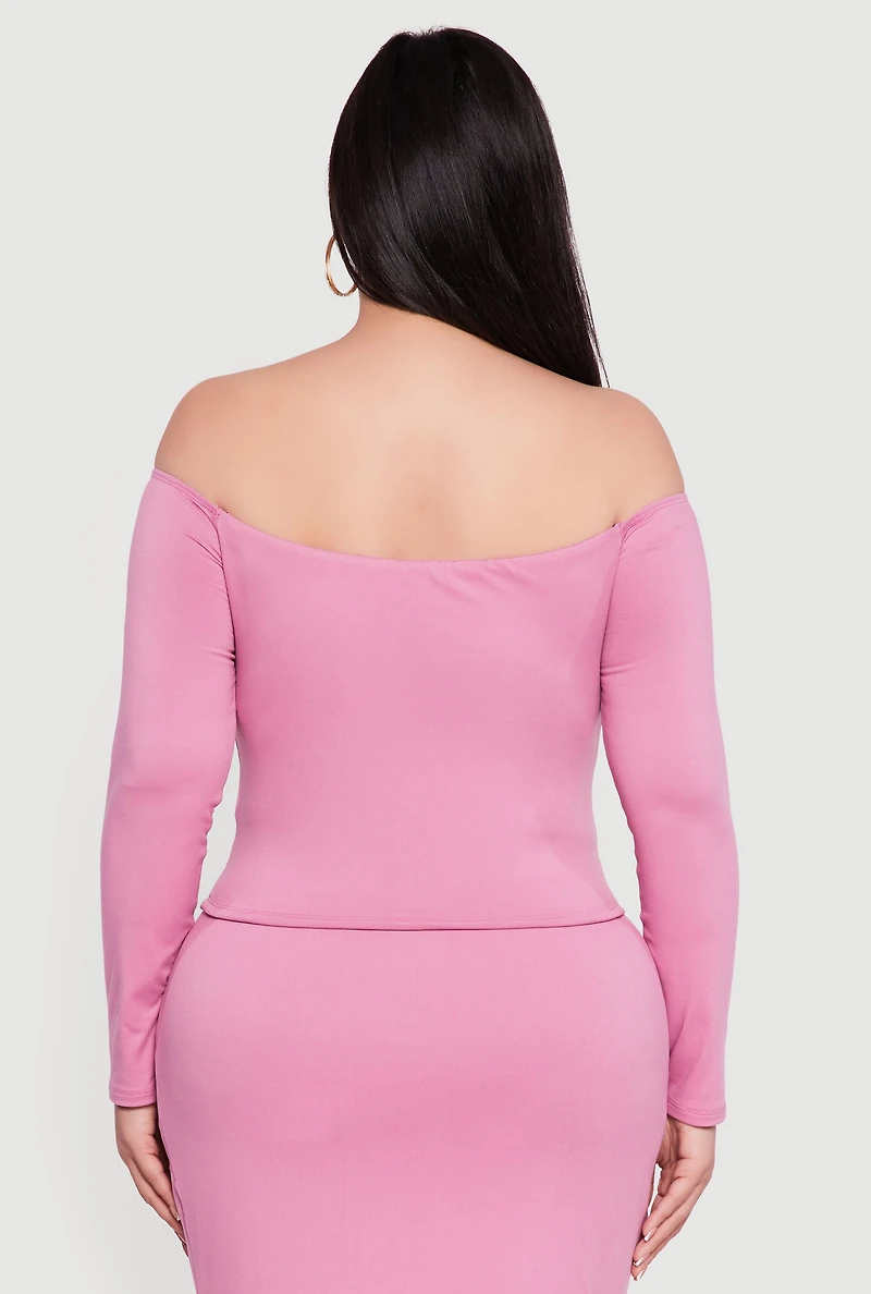 Plus Soft Knit Long Sleeve Off the Shoulder Top