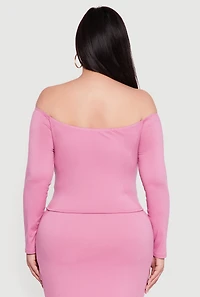 Plus Soft Knit Long Sleeve Off the Shoulder Top