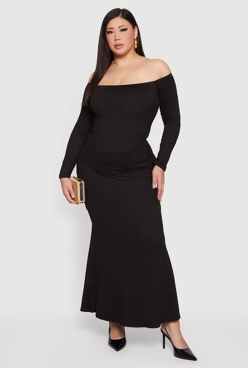 Plus Soft Knit High Waisted Maxi Mermaid Skirt
