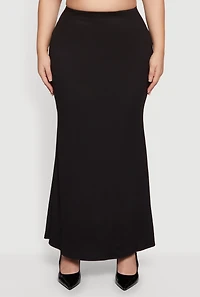 Womens Plus Size Soft Knit High Waisted Maxi Mermaid Skirt, Black, Size 2X