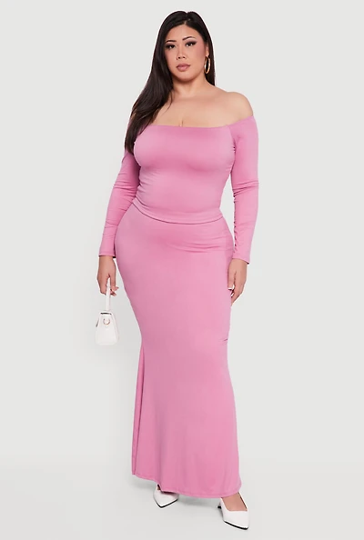 Plus Soft Knit High Waisted Maxi Mermaid Skirt