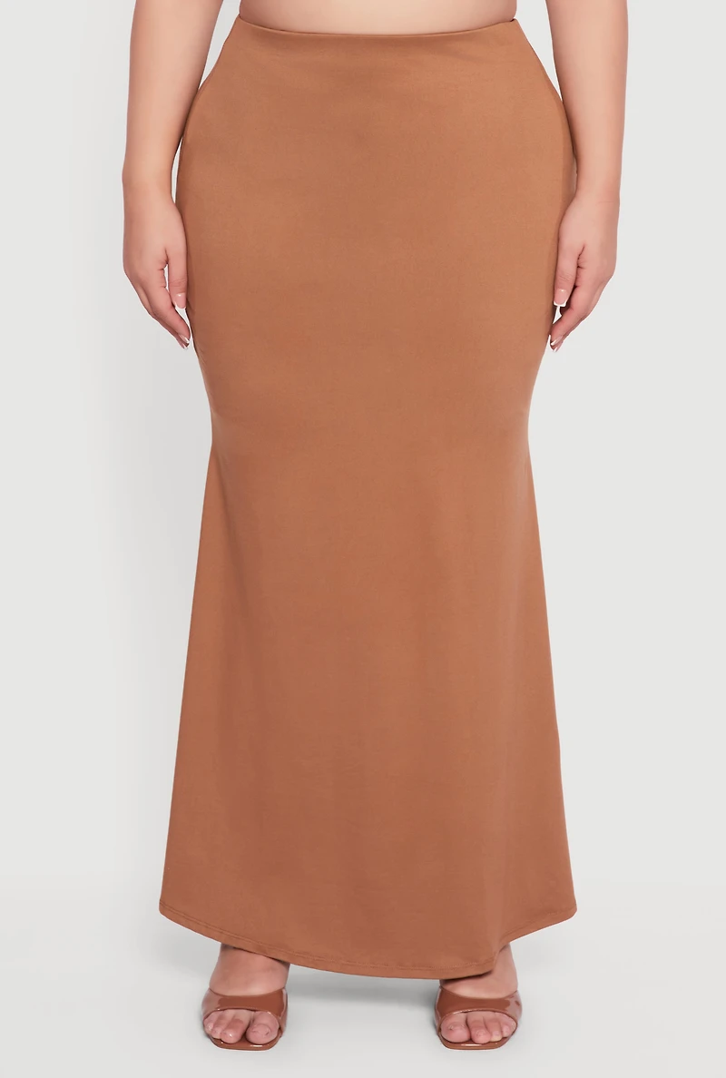 Plus Soft Knit High Waisted Maxi Mermaid Skirt