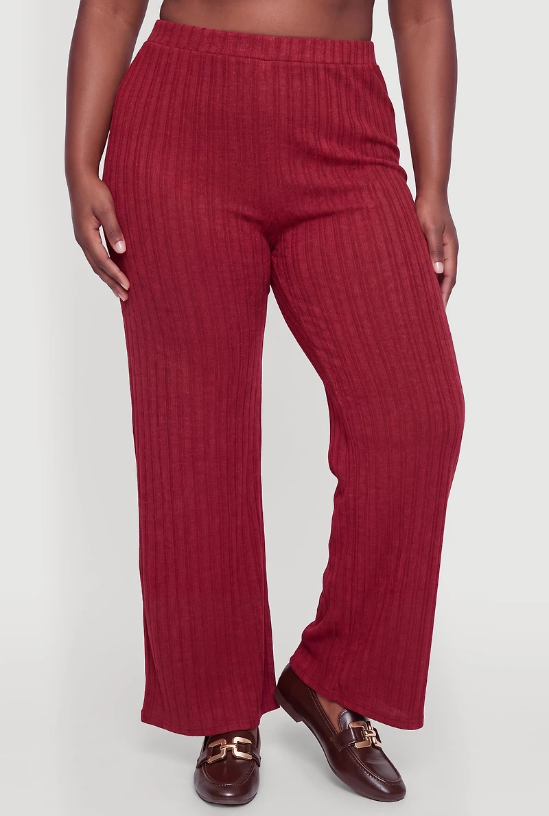 Plus Ribbed Brushed Knit Casual Pants