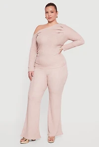Plus Side Ruched One Shoulder Long Sleeve Blouse