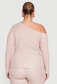 Plus Side Ruched One Shoulder Long Sleeve Blouse