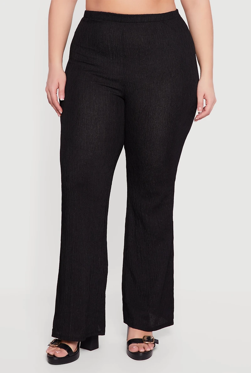 Plus High Waisted Boot Cut Textured Knit Pants