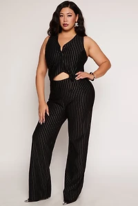 Plus Stretch Pinstripe Wide Leg Pants