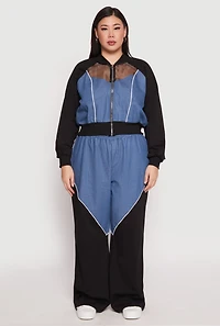 Plus Denim Color Block Wide Leg Pants