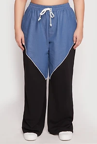 Plus Denim Color Block Wide Leg Pants